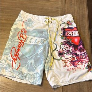 Rare Ed Hardy Men's swim surf board trunks size 33